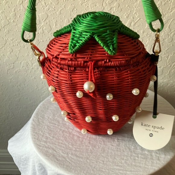 kate spade Handbags - Kate Spade x Target: Red Strawberry Wicker Bag- Faux Pearls